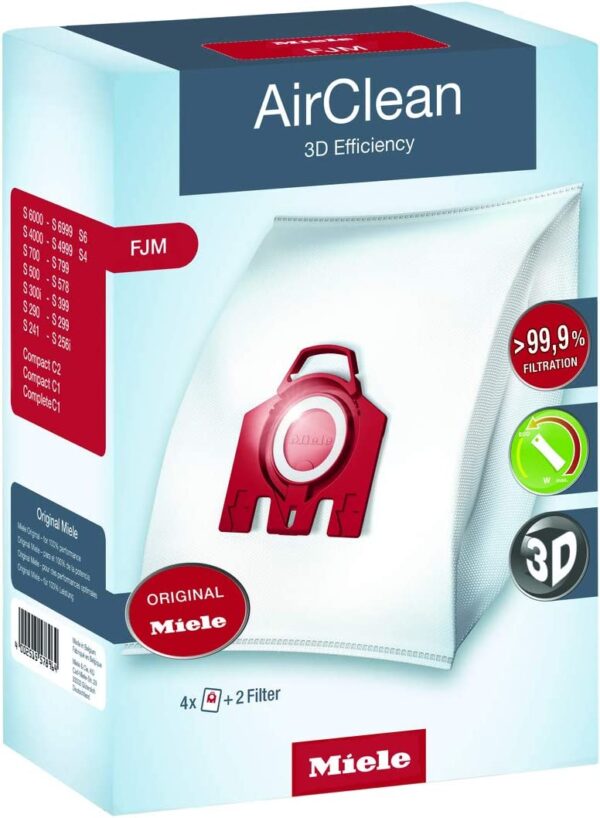 Miele AirClean 3D Efficiency Dust Bag, Type FJM, Allergy XL-Pack, 8 Bags, 2  Pre-Motor Filters, and 1 HEPA Filter Allergy XL Pack 