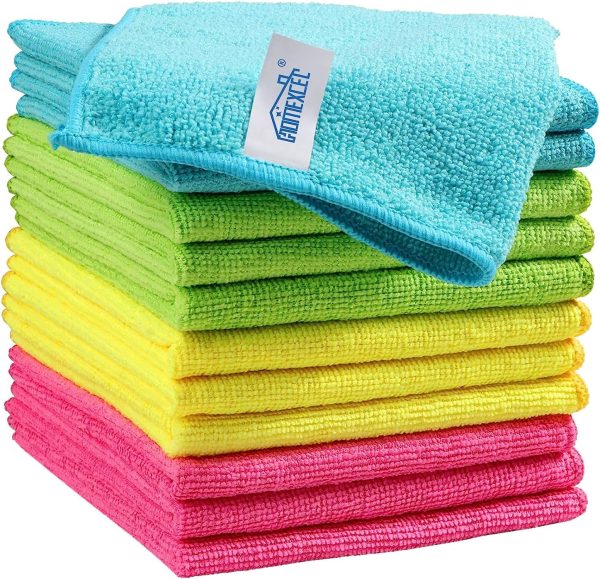 Microfiber Cleaning Cloth,12 Pack Cleaning Rag,Cleaning Towels with 4 Color Assorted,11.5"X11.5"(Green/Blue/Yellow/Pink)  Health & Household