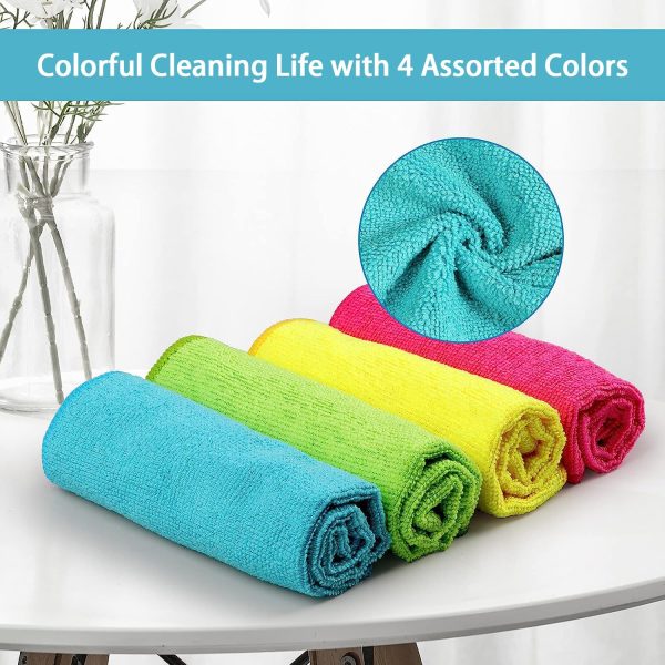 Microfiber Cleaning Cloth,12 Pack Cleaning Rag,Cleaning Towels with 4 Color Assorted,11.5"X11.5"(Green/Blue/Yellow/Pink)  Health & Household - Image 3